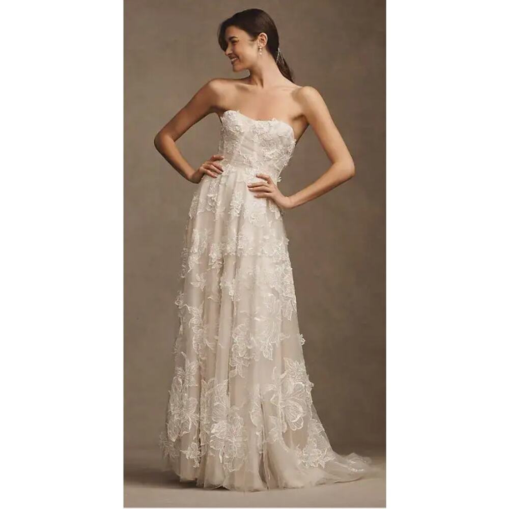 Watters Arien Wedding Dress 14 NWT Ivory 3D Floral Corset Bridal Gown